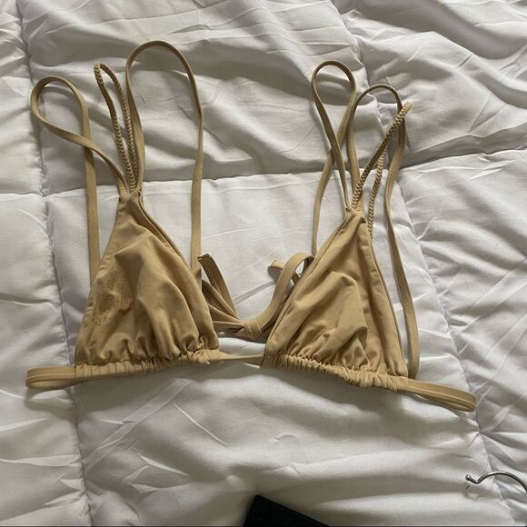 Frankie’s Bikinis Earth/Tan Mistos Stringy Triangle Triple Strap Bikini Top - Picture 3 of 7